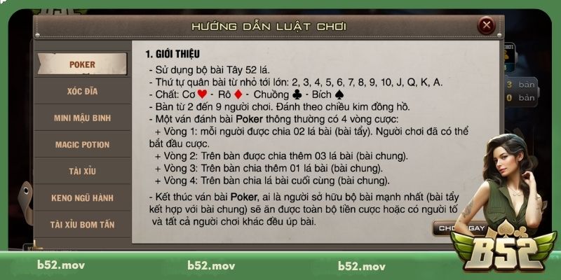 Chia sẻ luật chơi Poker tại B52 chuẩn nhất