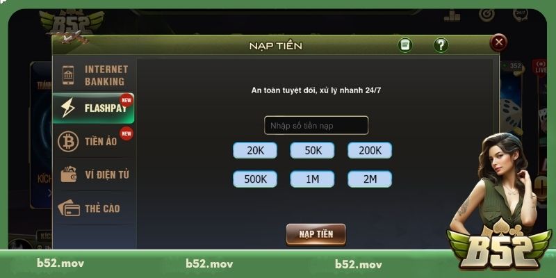 Gửi tiền vào tài khoản B52 với hình thức Flashpay