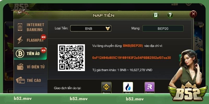 Nạp tiền vào cổng game B52 bằng Crypto