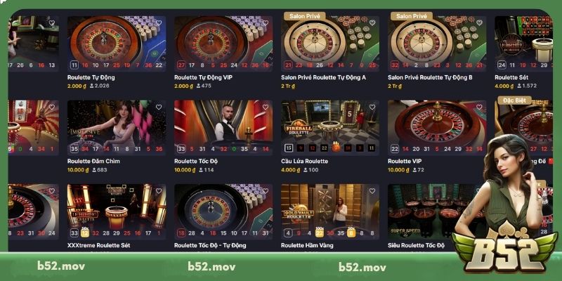 Roulette tại B52 có nhiều phiên bản, mang lại sự lựa chọn đa dạng cho người chơi